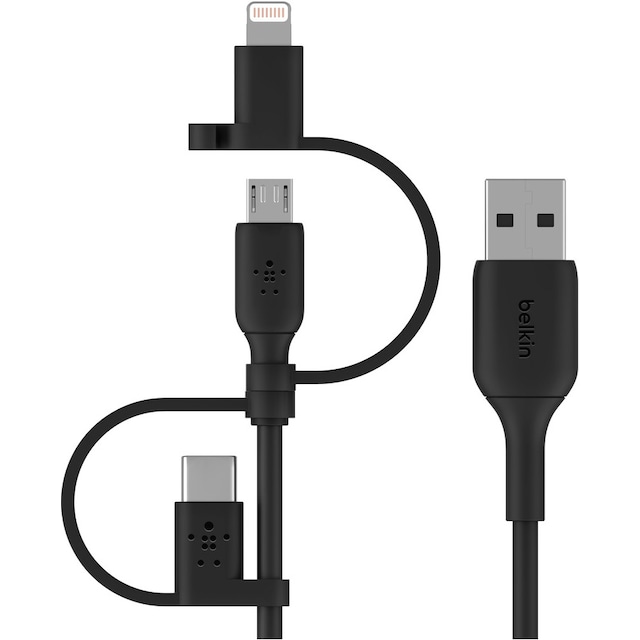 Belkin Boost Charge 3-in-1 microUSB/USB-C/Lightning kaapeli (musta)
