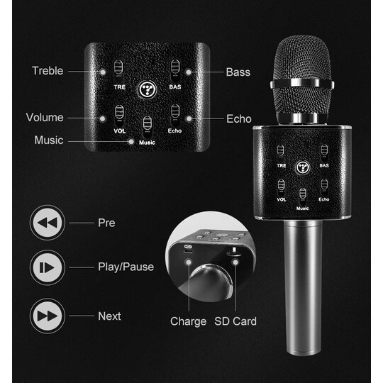 Langaton karaoke-mikrofoni Bluetooth-kaiuttimella Musta - Gigantti  verkkokauppa