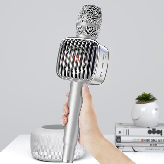 Langaton karaoke-mikrofoni, jossa Bluetooth-kaiutin, hopea - Gigantti  verkkokauppa