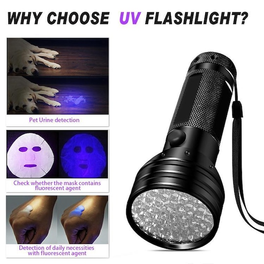 UV-taskulamppu 51 LED-helmellä 395 nm vedenpitävä - Gigantti verkkokauppa