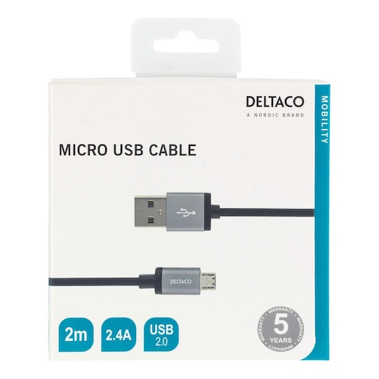 DELTACO USB-kaapeli, kangaspääll., Type A ur - Type Micro B, 2m, musta -  Gigantti verkkokauppa