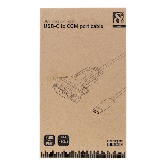 DELTACO USB-C-sarjaporttisovitin, RS-232, 1xDE9 uros, 1,5m, musta - Gigantti  verkkokauppa