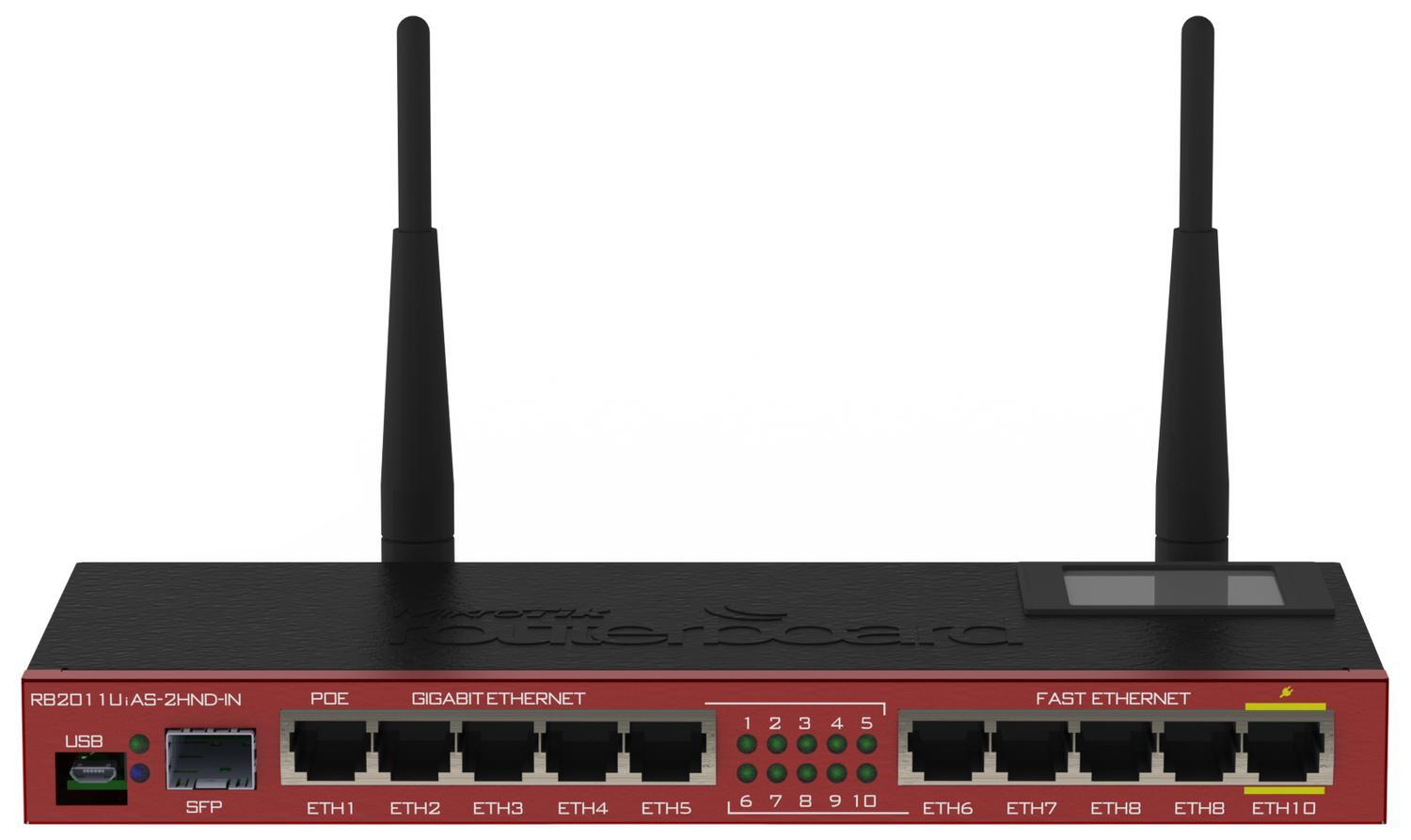MikroTik-reititin RB2011UIAS-2HND-IN 802.11n, 10/100/1000 Mbit/s, Ethernet  LAN (RJ-45) -portit 10, Ulkoinen antennityyppi, 1xUSB - Gigantti  verkkokauppa