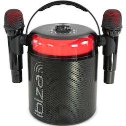 Ibiza Karaokejärjestelmä, jossa on Bluetooth ja 2 mikrofonia (musta).