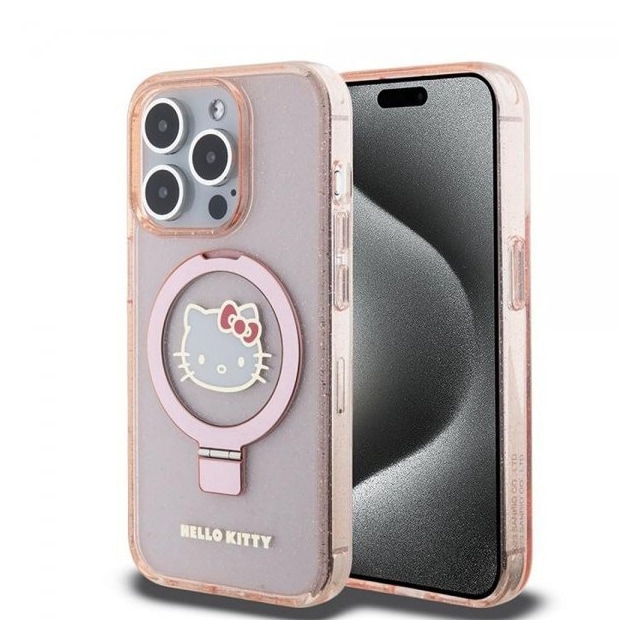 Hello Kitty iPhone 15 Pro Kuori Ring Stand MagSafe Vaaleanpunainen