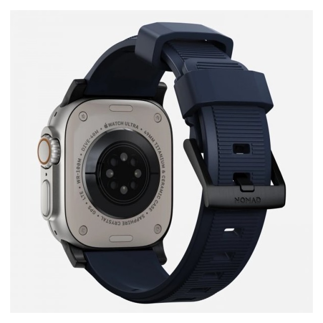 NOMAD Apple Watch 42/44/45mm/Apple Watch Ultra Ranneke Rugged Band Black Hardware Atlantic Blue