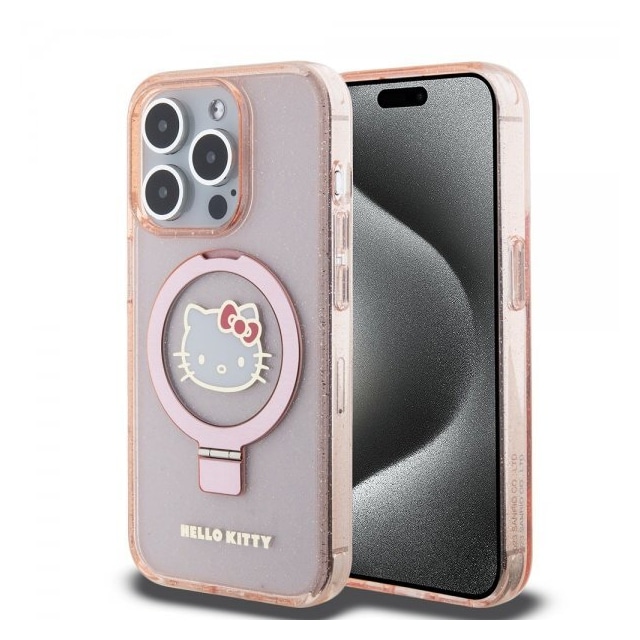 Hello Kitty iPhone 15 Pro Max Kuori Ring Stand MagSafe Vaaleanpunainen