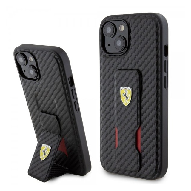 Ferrari iPhone 15 Kuori Grip Stand Function Musta