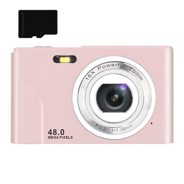 Digikamera 48 MP, HD 1080p ja 16x zoom 32 Gt:n kortilla Vaaleanpunainen