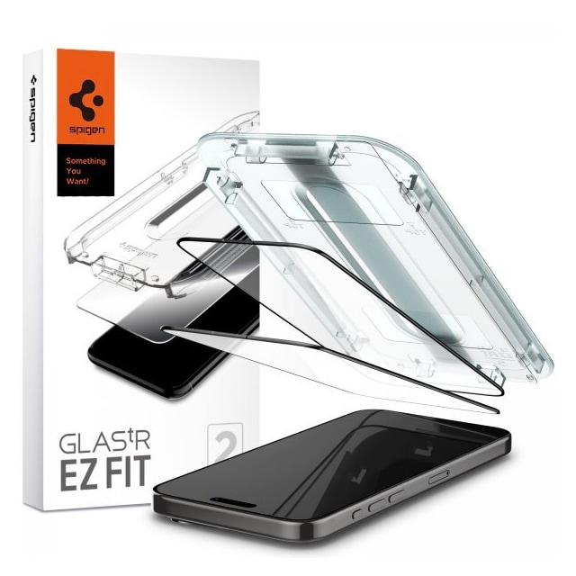 Spigen iPhone 15 Pro Näytönsuoja GLAS.tR EZ Fit FC Svart 2-pack