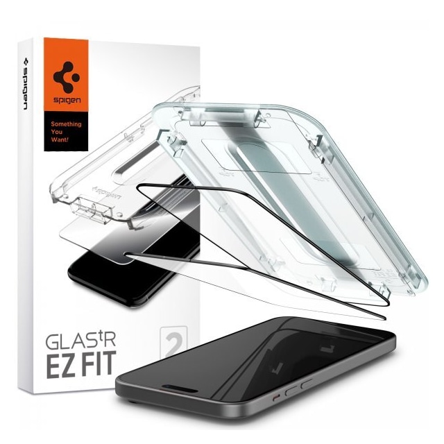 Spigen iPhone 15 Plus Näytönsuoja GLAS.tR EZ Fit FC Svart 2-pakkaus