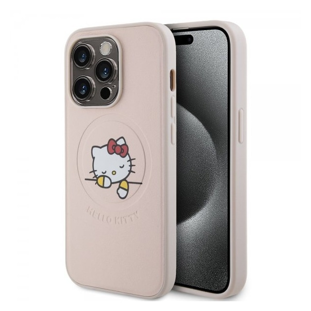 Hello Kitty iPhone 15 Pro Kuori Debossed Logo MagSafe Vaaleanpunainen