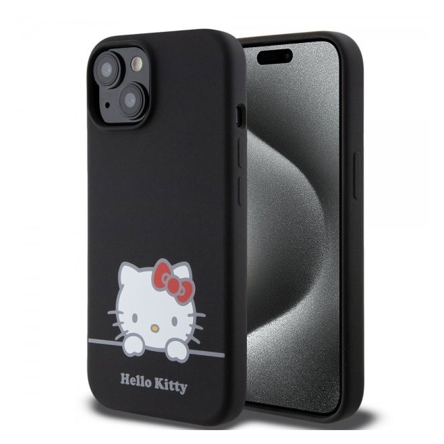 Hello Kitty iPhone 15 Kuori Liquid Silicone Musta
