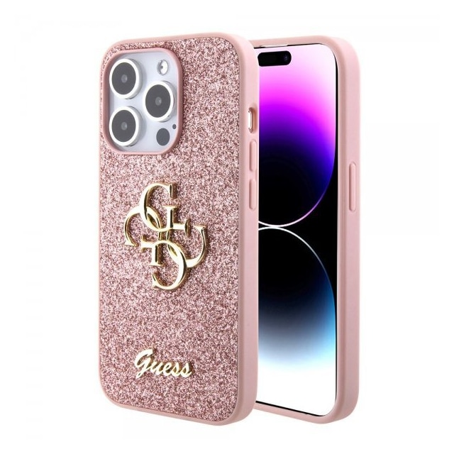 Guess iPhone 15 Pro Kuori Fixed Glitter Vaaleanpunainen