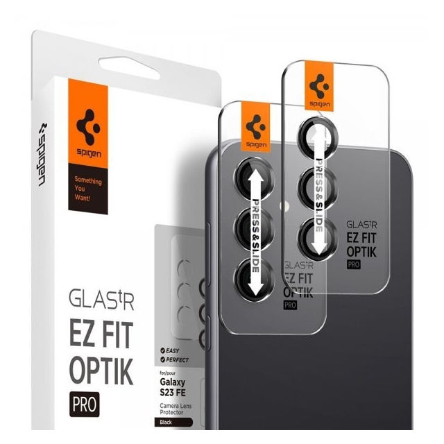 Spigen Samsung Galaxy S23 FE Kameran linssinsuojus Glas.tR EZ Fit Optik 2-pakkaus Musta