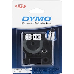 DYMO D1 merkkausteippi,perm.polyester,19 mm, valk/musta teksti, 5,5 m