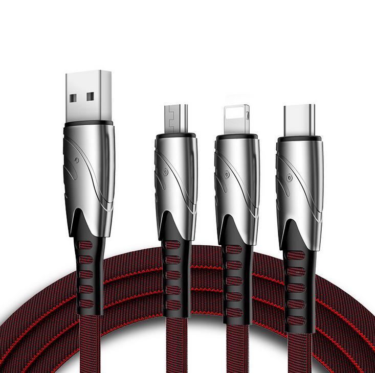 3-in-1-laturi 1,2 m USB-C: lle, mikro-USB: lle ja Lightningille - Musta /  punainen - Gigantti verkkokauppa