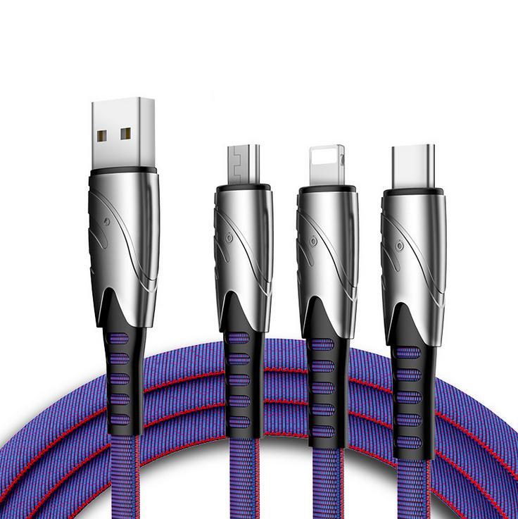 3-in-1-monilaturi 1,2 m USB-C-, mikro-USB- ja Lightning-laitteille -  sininen - Gigantti verkkokauppa