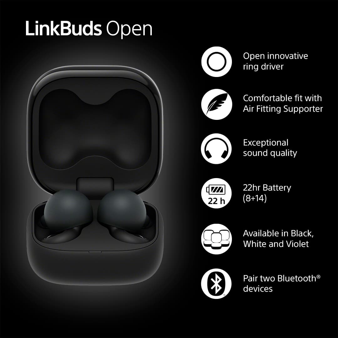 Sony LinkBuds Open täysin langattomat in-ear-kuulokkeet (musta)