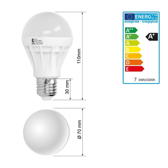 7W E27 LED LAMP LAMPUN POLTTIMON energiansäästö lamppu LIGHT lämmin  valkoinen - Gigantti verkkokauppa