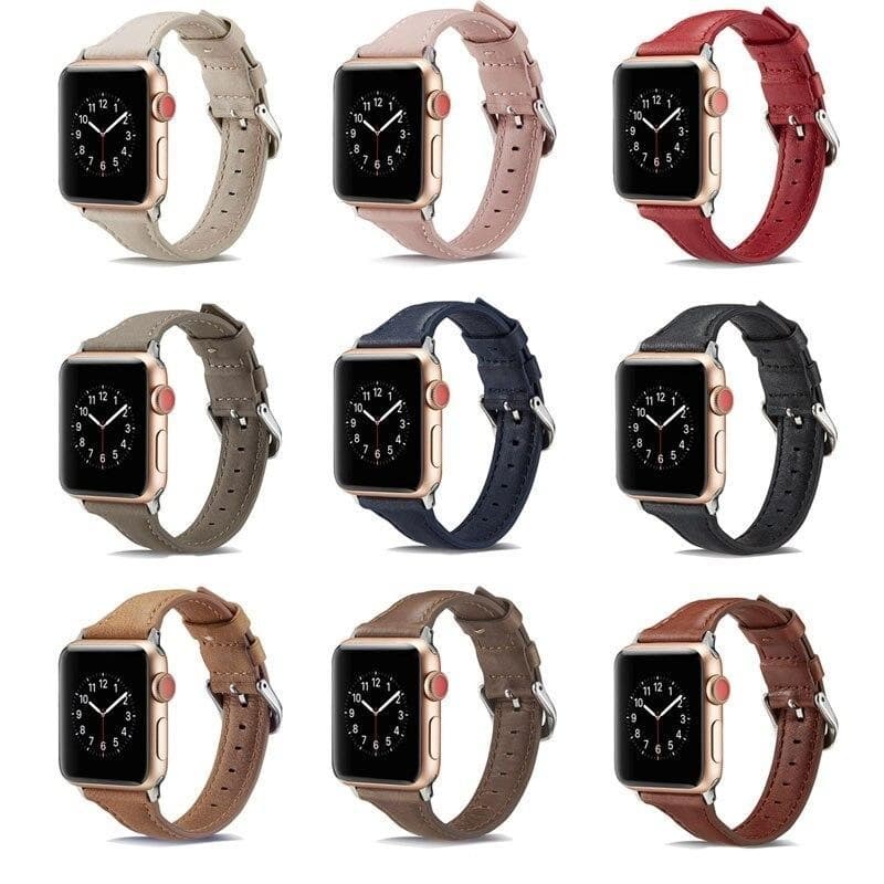 SKALO Kapea nahkaranneke Apple Watch Series 4-6 44mm - Pinkki