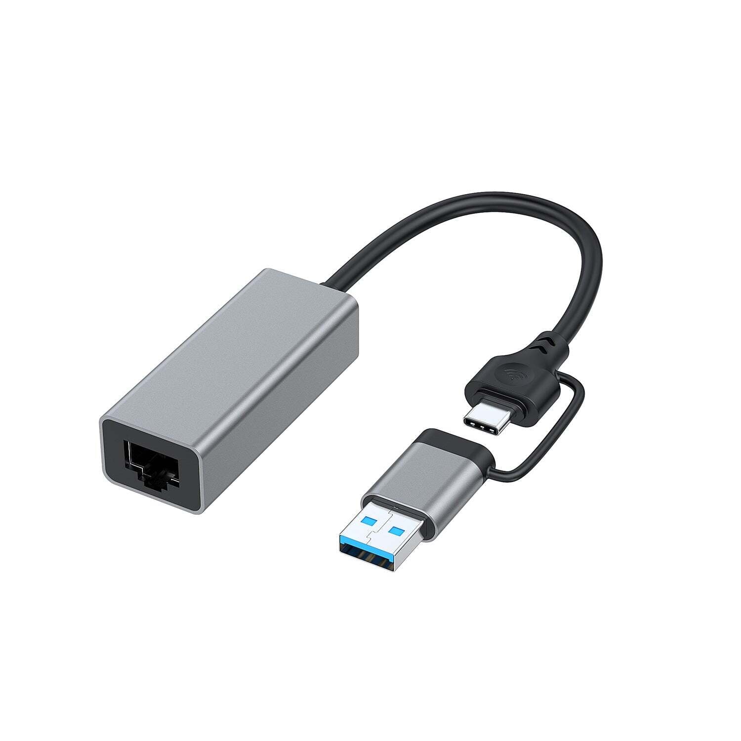 NÖRDIC USB-A 3.0 - Giga Ethernet -verkkosovitin USB-A ja USB-C Space Grey  Alumiini RTL8153 - Gigantti verkkokauppa