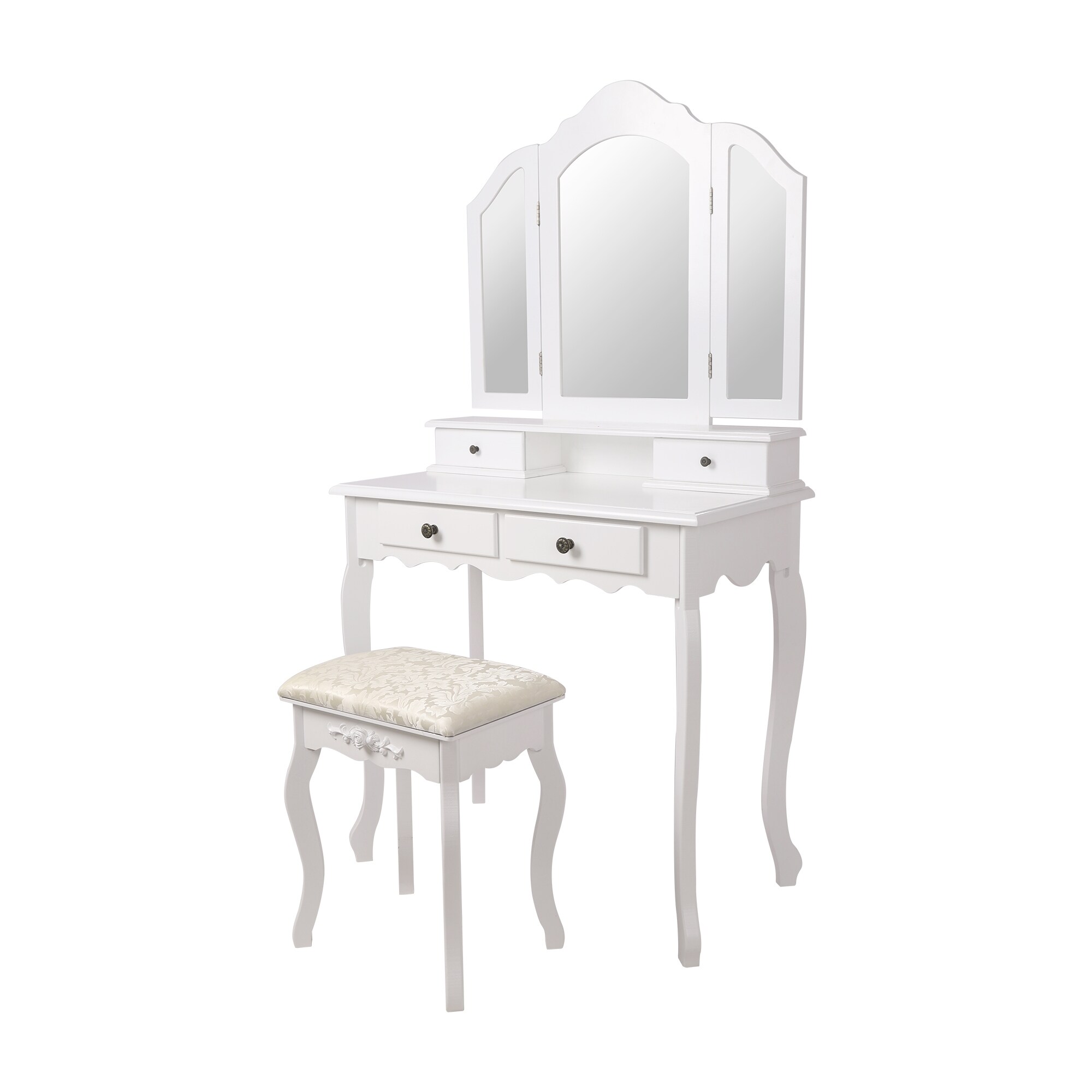 ML Design puku pöytä valkoinen, pukeutumispöytä ulosteessa, 3 peilit  taitettava - Gigantti verkkokauppa