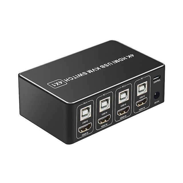 NÖRDIC KVM -kytkin 4 PC - 1  HDMI 4K 60 Hz ja 4x USB HDCP 2.2