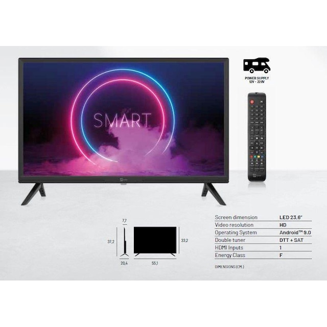 PALCO 24 tuuman HD Ready Smart TV 12V DC 100-240V venematkailuautoon DVB-T2 DVB-S2 VESA 100x100 PALCO 24SMARTLX1