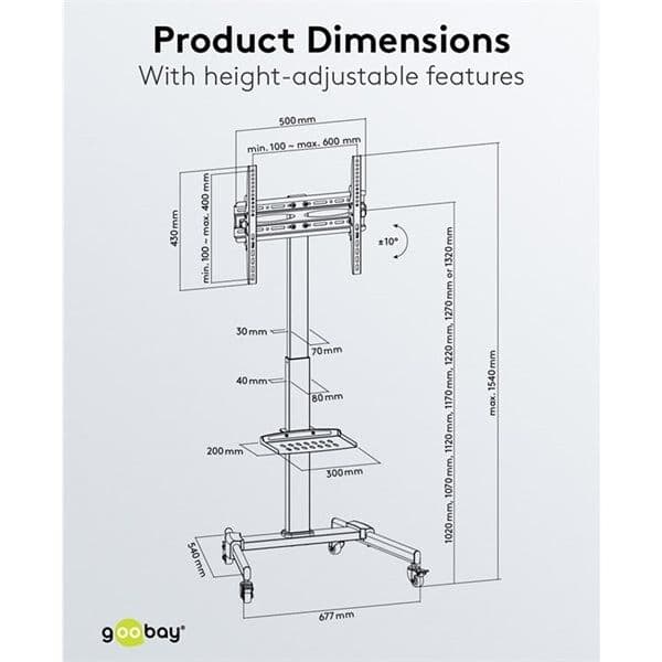 Goobay Basic Lattiateline pyörillä televisioille välillä 37-70""