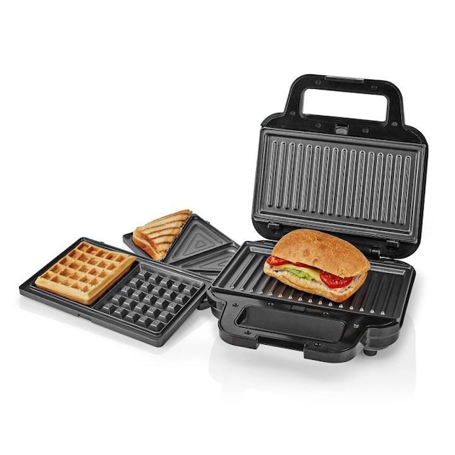 Nedis Multi grilli | Grilli / Sandwich / Waffle | 700 W | 22 x 12.5 cm | Automaattisella lämpötilan ohjauksella | Muovi / Ruostumaton Teräs