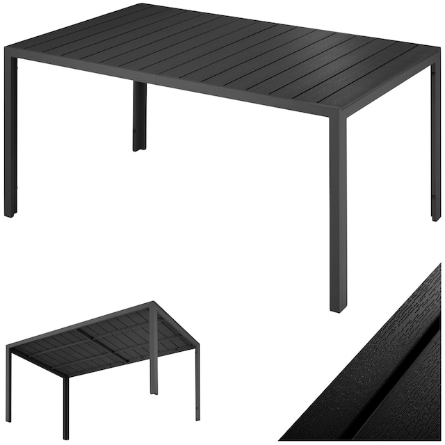 Alumiininen puutarhapöytä Bianca korkeussäädettävillä jaloilla (150x90x74.5cm) - musta/musta