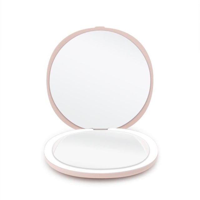 UNIQ® Kompakti kaksipuolinen peili LED-valolla (5x suurennus) - vaaleanpunainen