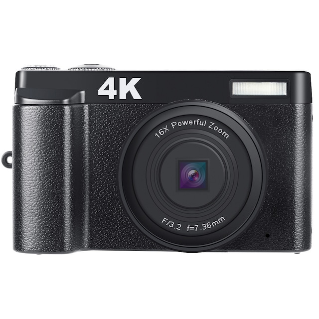 Digikamera 48 MP, 1080p HD, 16x zoom, läppäruutu musta