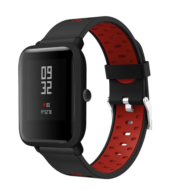 Silikoniranneke Amazfit Bip/Galaxy Watchiin 42mm Musta + Punainen ...